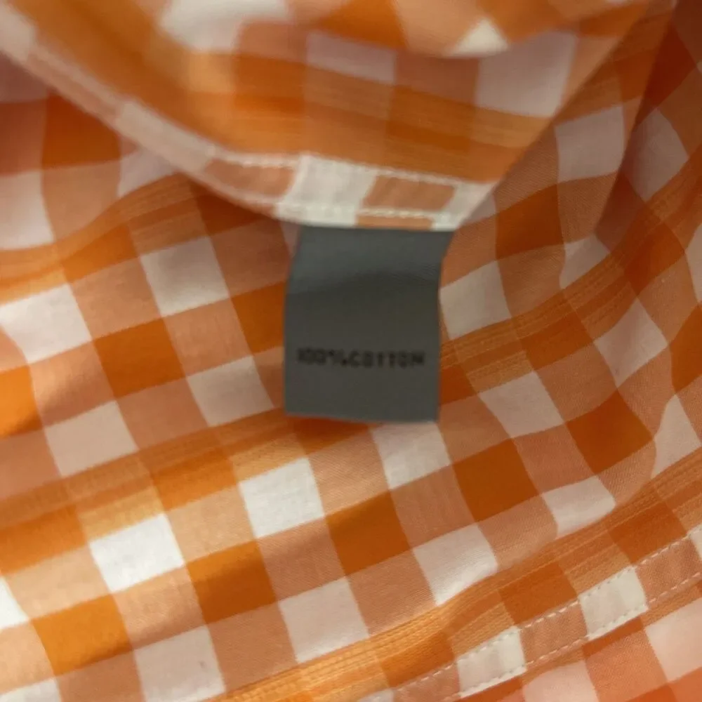 Johnston & Murphy tailored fit Orange Gingham Plaid shirt Contrast Trim Size M